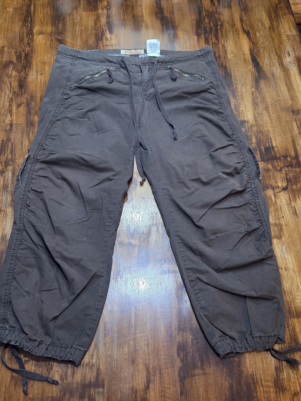 Paris Blues Cargo Capri 11 Brown Y2K Low Rise Cinch Hem Ruched Brown Vintage